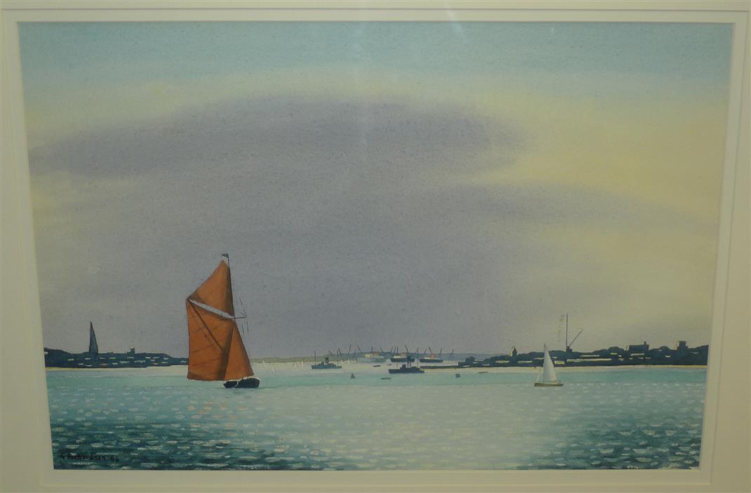 Geoffrey Philip Richardson (1928-), watercolour, Harwich harbour, Essex, signed and dated 64, 36 x 52cm